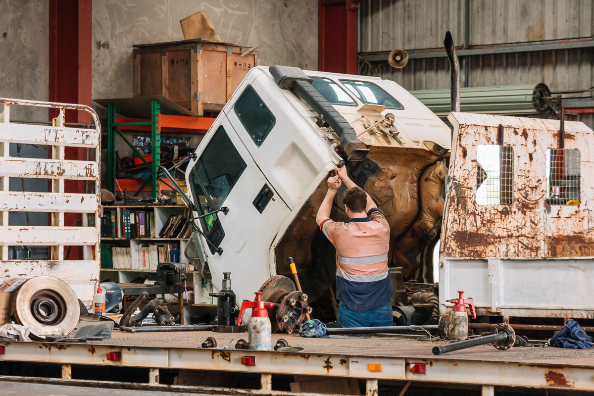 One of our staff members servicing a truck
