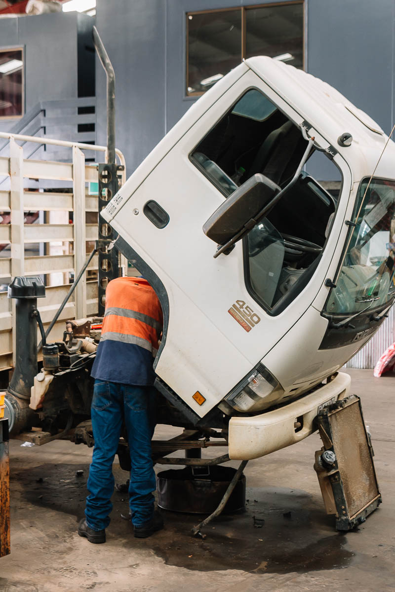 One of our staff servicing a truck